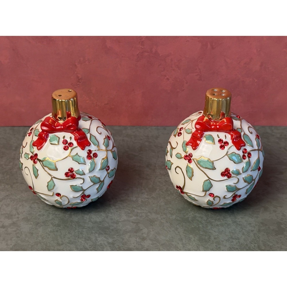 Lenox Christmas Bulb Salt & Pepper Shaker Set. Each Are 3"x2.8"x2.8"